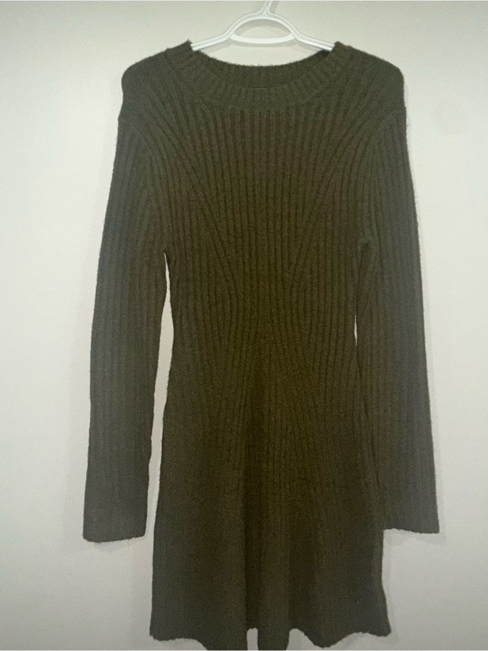 George Olive Green Ribbed Crewneck Sweater Dress
